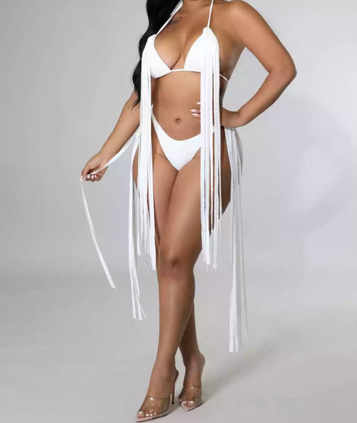 Women Sexy Long Tassel Halter Bikini