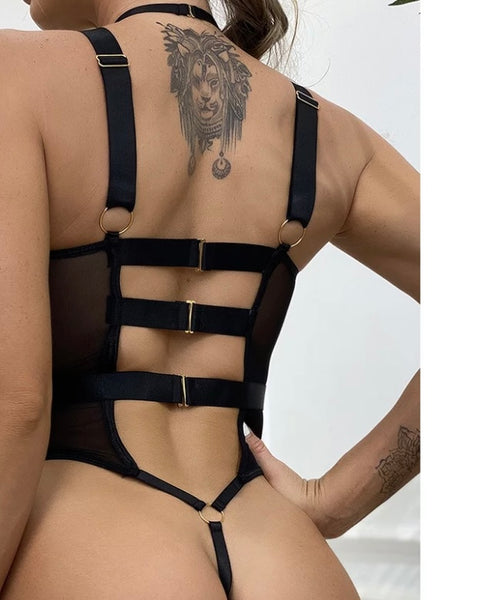 Women Mesh Open Back Sexy Bodysuit Lingerie