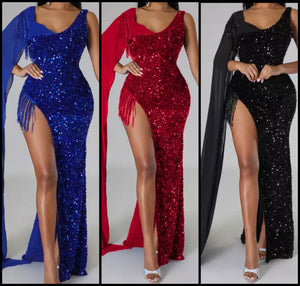 Women Sequins Sexy Side Split Maxi Dress