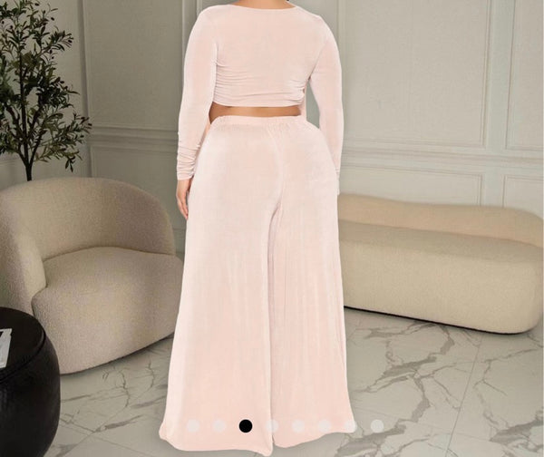 Women Full Sleeve Asymmetrical Two Piece Wide Leg Pant Set