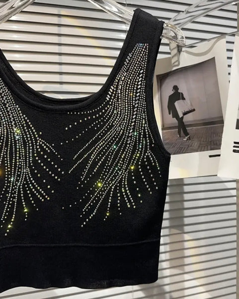 Women Sleeveless Bling Patchwork Crop Top