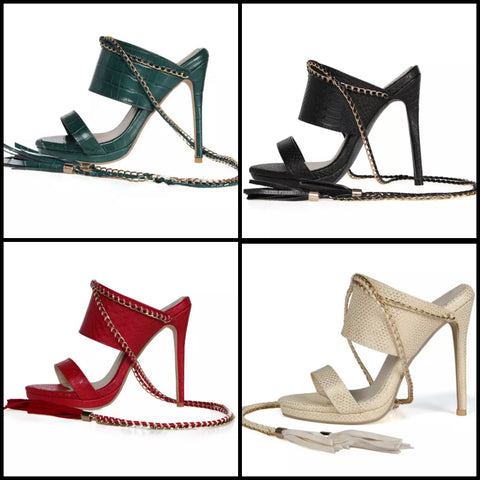 Women Fashion Chain Lace Up High Heel Sandals