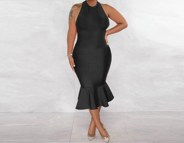 Women Halter Sexy Sleeveless Ruffled Dress