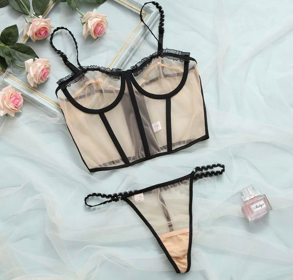 Women Sexy Ruffled Mesh Lingerie Set