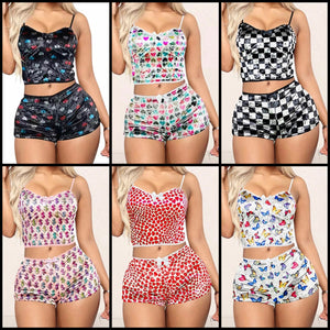 Women Printed Sleeveless Crop Short Lingerie Set