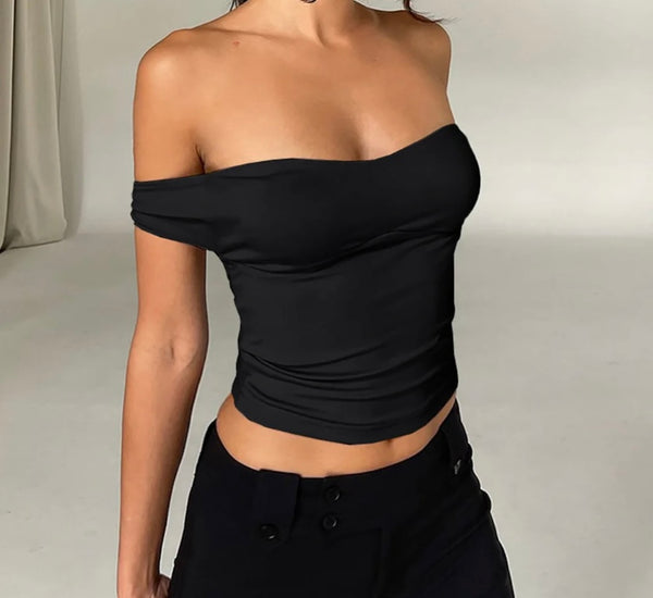 Women Sexy Off The Shoulder Tie Up Open Back Crop Top