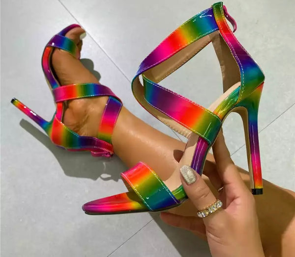 Women Rainbow PU Fashion High Heel Sandals