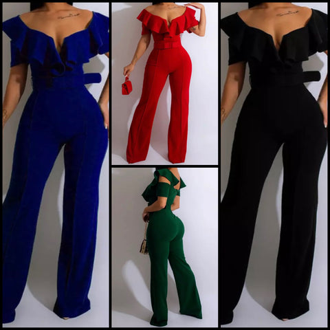 Women Sexy Ruffled Short Sleeve Jumpsuit