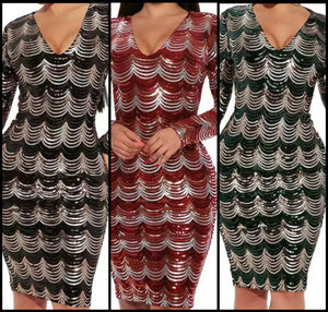 Women Full Sleeve Sexy Sequins Dress