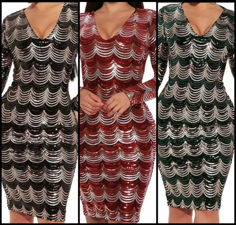 Women Full Sleeve Sexy Sequins Dress