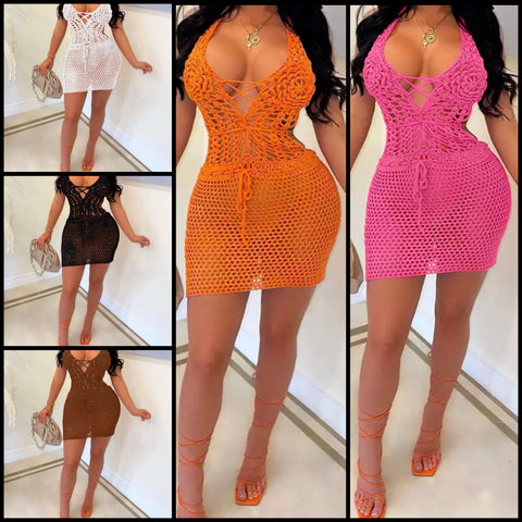 Women Sexy Halter Knitted Dress