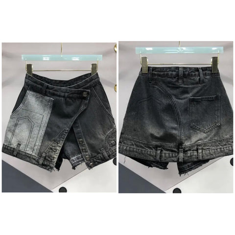Women Denim Fashion Button Wrap Shorts