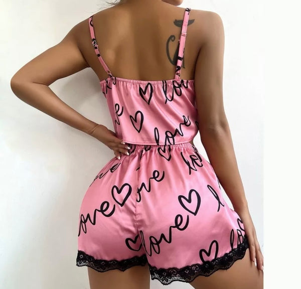 Women Love Print Sleeveless Short Lingerie Set