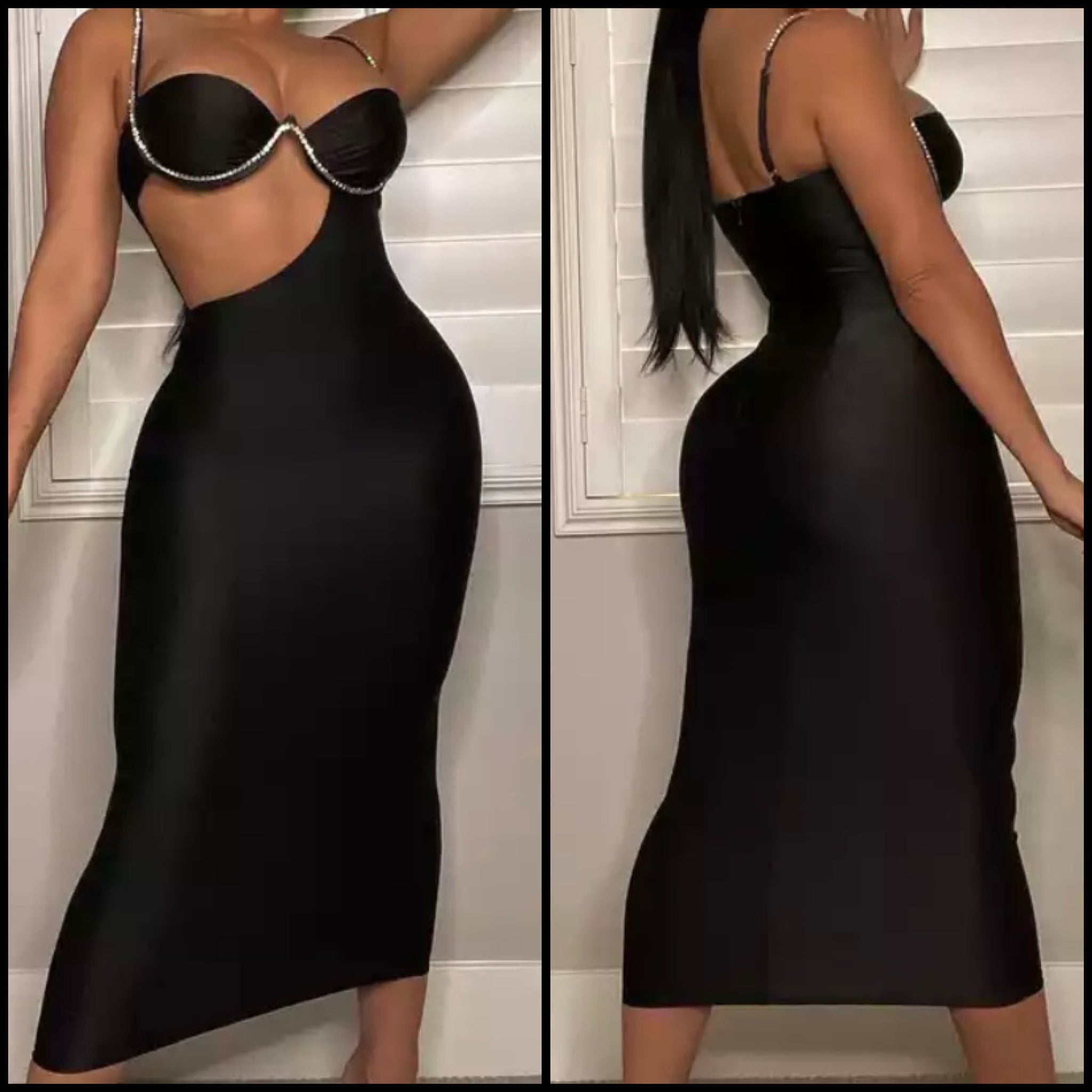 Women Sexy Bling Spaghetti Strap Cut Out Dress