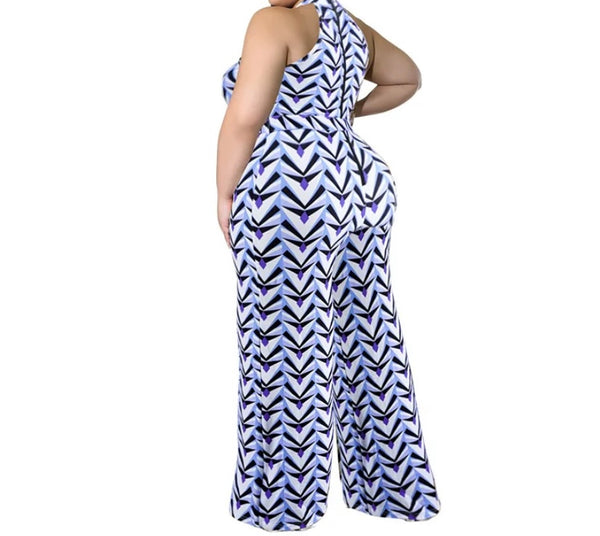 Women Sleeveless Printed Fashion Wide Leg Jumpsuit