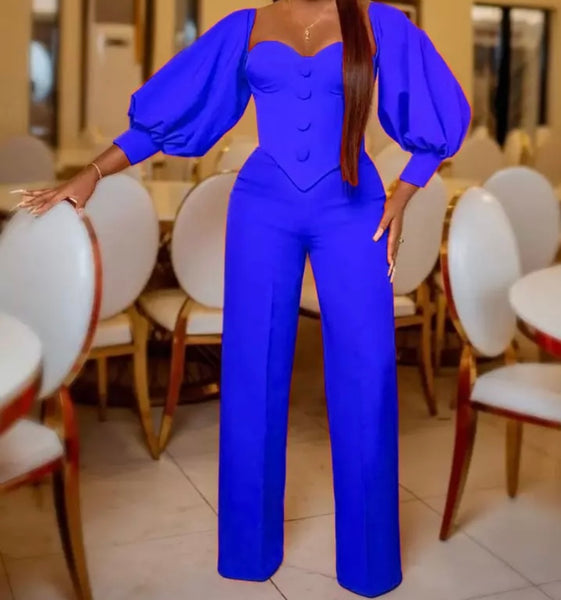 Women Sexy Fashion Solid Color Two Piece Wide Leg Pant Set