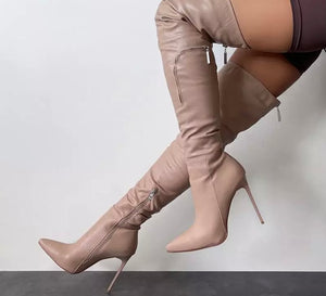 Women Pointed Toe Pocket Over The Knee Boots