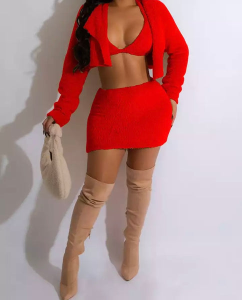 Women Three Piece Sexy Solid Color Skirt Set