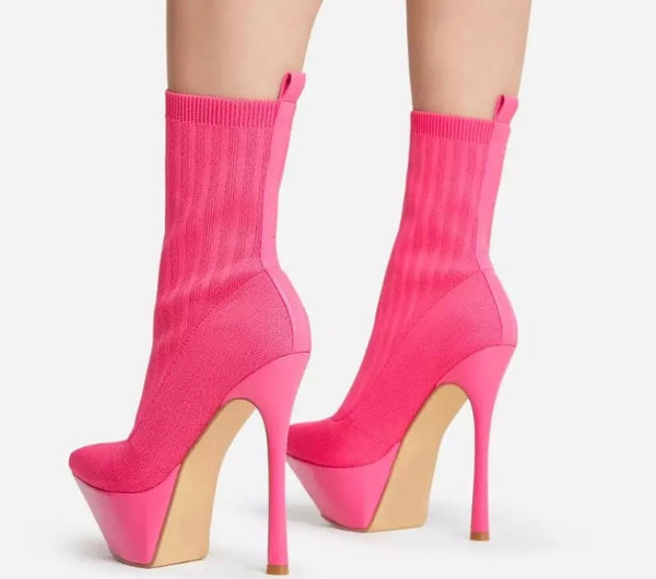 Women Fashion Pointed Toe Platform Sock Ankle Boots