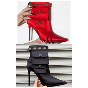 Women Fashion Buckled Pocket High Heel Ankle Boots