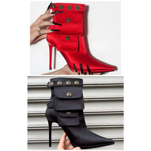 Women Fashion Buckled Pocket High Heel Ankle Boots