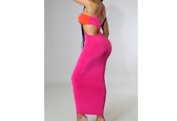 Women Sleeveless Sexy Color Patchwork Cut Out Maxi Dress