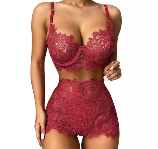 Women Lace Sexy Three Piece Skirt Lingerie Set