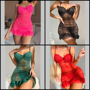 Women Sexy Mesh Ruffled Nightgown