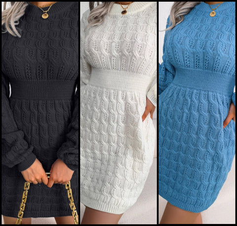 Women Solid Color Fashion Full Sleeve Sweater Dress