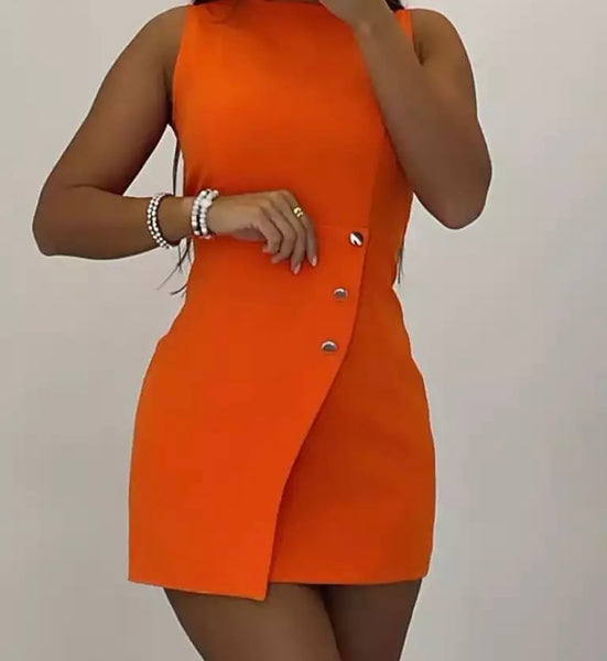 Women Sleeveless Button Dress