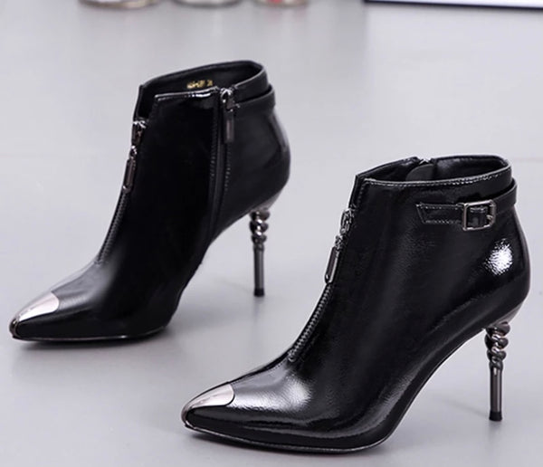 Women Fashion Front Zipper High Heel Ankle Boots