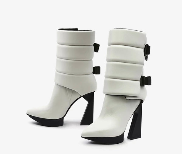 Women Fashion Buckled Pointed Toe Ankle Boots