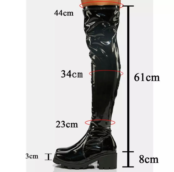 Women Fashion Patent Leather Platform Over The Knee Boots