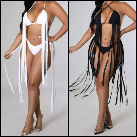 Women Sexy Long Tassel Halter Bikini