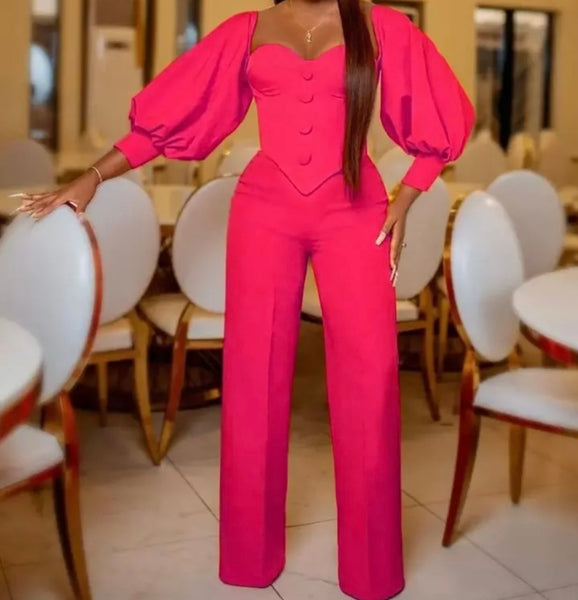 Women Sexy Fashion Solid Color Two Piece Wide Leg Pant Set