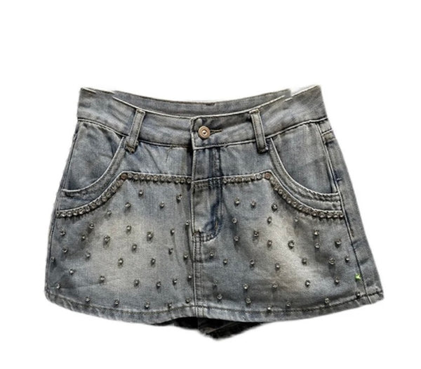 Women Rhinestone Fashion Denim Wrap Shorts