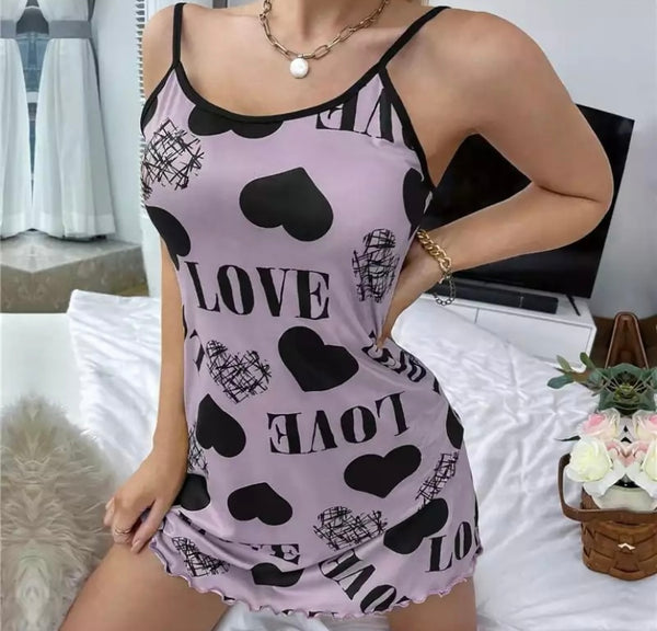 Women Love Print Sleeveless Sexy Nightgown