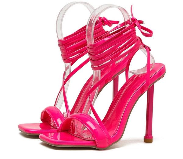 Women Color Fashion Lace Up High Heel Sandals