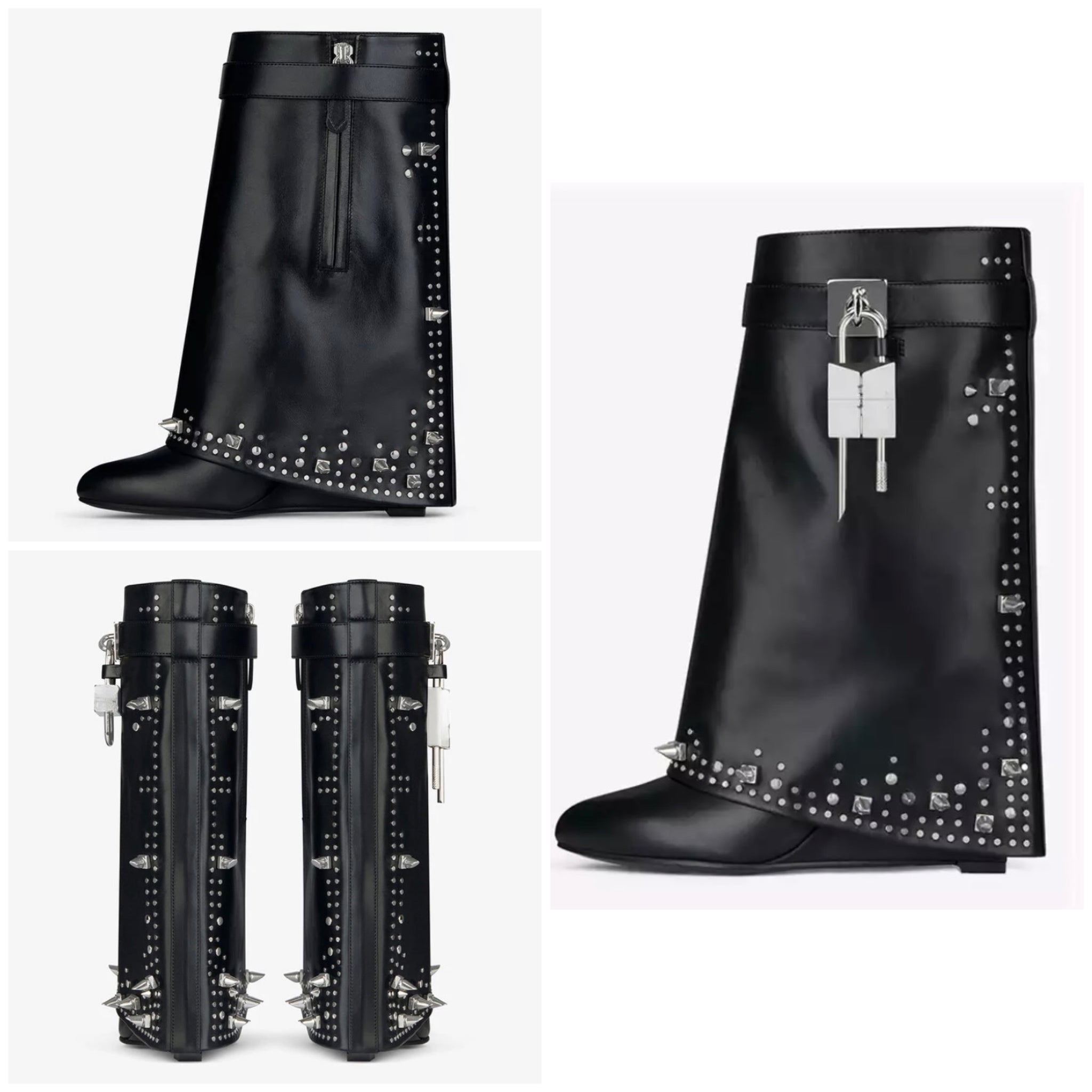 Women Fashion Black Rivet Buckled Lock Ankle Boots