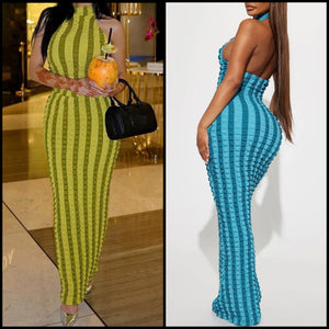 Women Sexy Sleeveless Halter Color Patchwork Maxi Dress