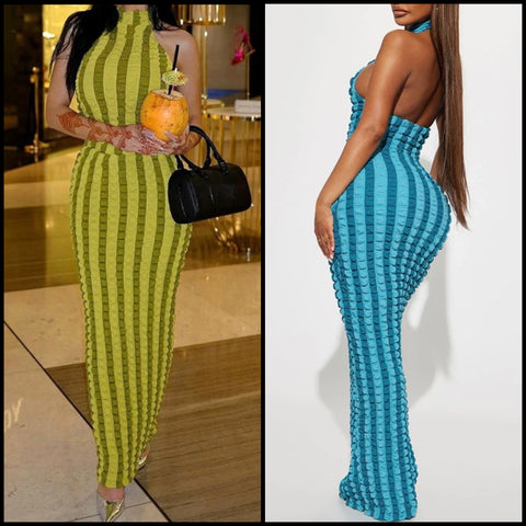 Women Sexy Sleeveless Halter Color Patchwork Maxi Dress