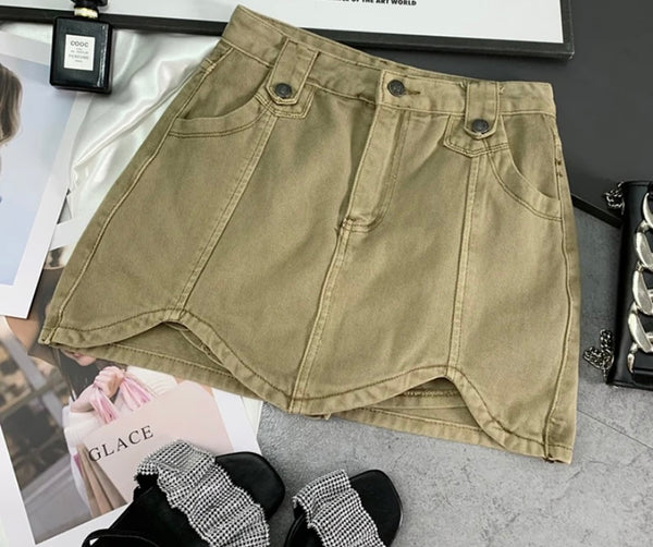 Women Color Fashion Denim Mini Skirt