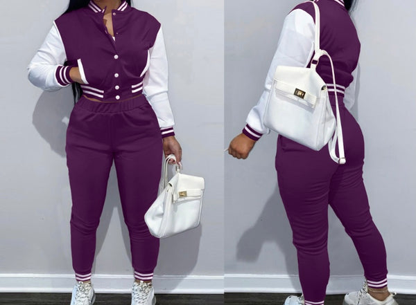 Women Fashion Two Piece Varsity Tracksuit Pant Set