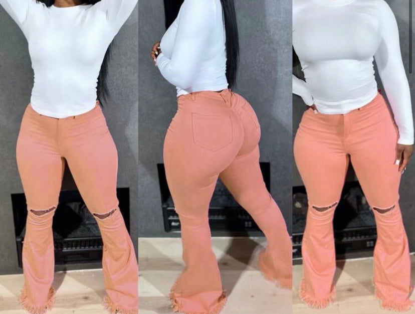Women Ripped Wide Leg Denim Pants