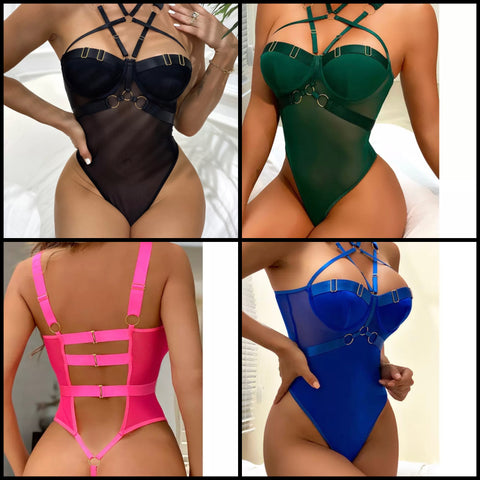 Women Mesh Open Back Sexy Bodysuit Lingerie