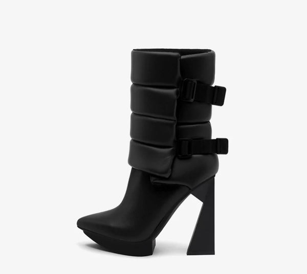 Women Fashion Buckled Pointed Toe Ankle Boots