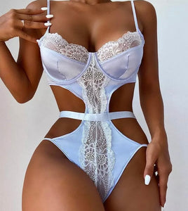Women Sexy Satin Lace Bodysuit Lingerie