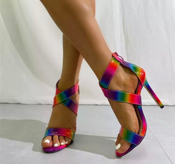 Women Rainbow PU Fashion High Heel Sandals