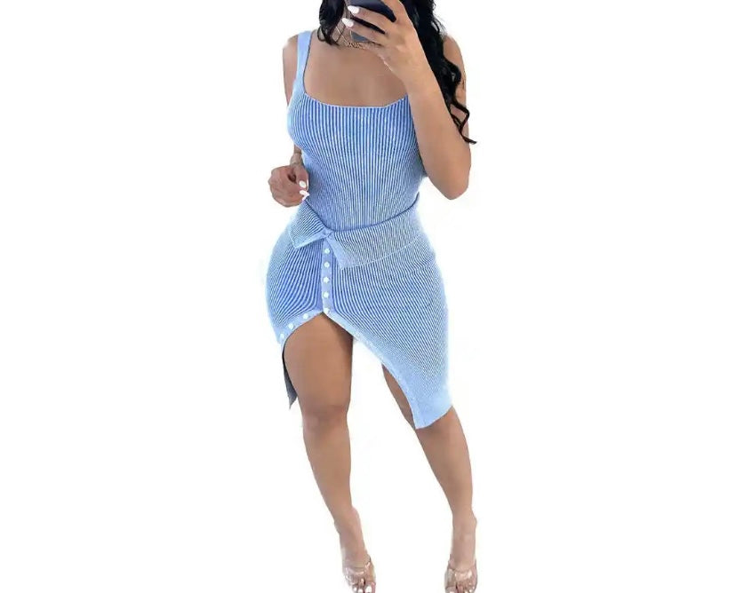 Women Sleeveless Sexy Bodysuit Two Piece Skirt Set