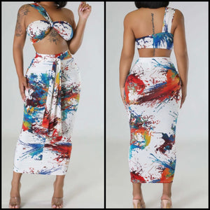 Women Sleeveless Sexy Colorful Two Piece Maxi Skirt Set